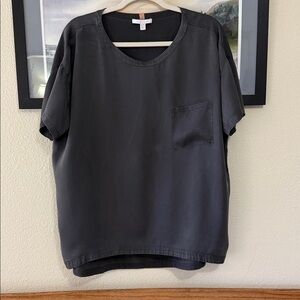 Lunya Washable Silk Oversized Sleep Tee with Pocket, Charcoal color
